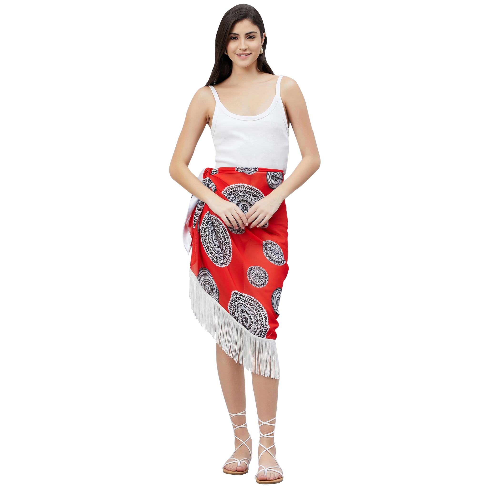 first resort by Ramola Bachchan Women's Red Geometric Print Short Sarong-picture-37