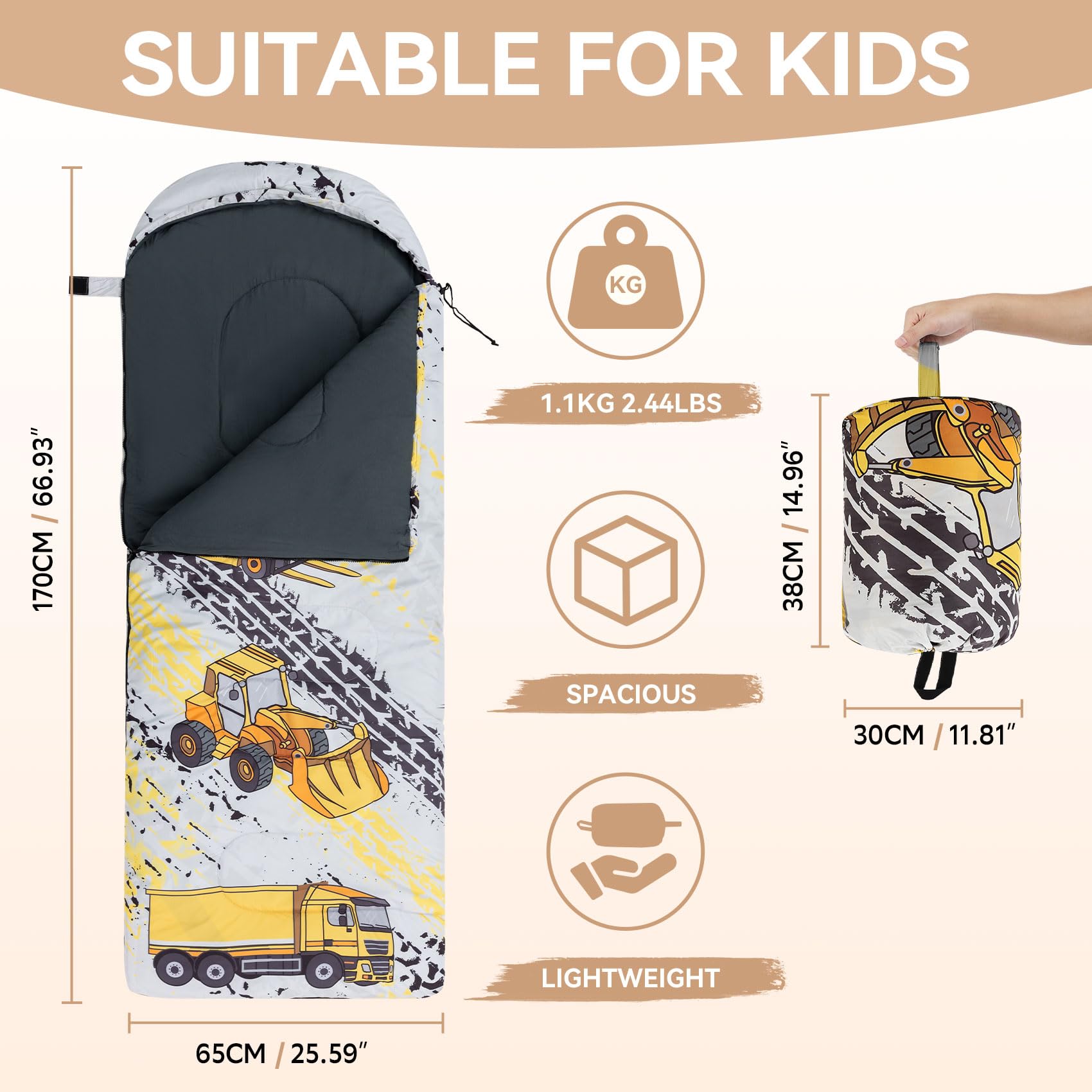 Kinderschlafsack 3-Jahreszeiten für Camping, Wasserdicht und leicht mit Packsack, Ideal für Jungen und Mädchen bei Camping, Übernachtungen, Wandern und Mittagsschlaf