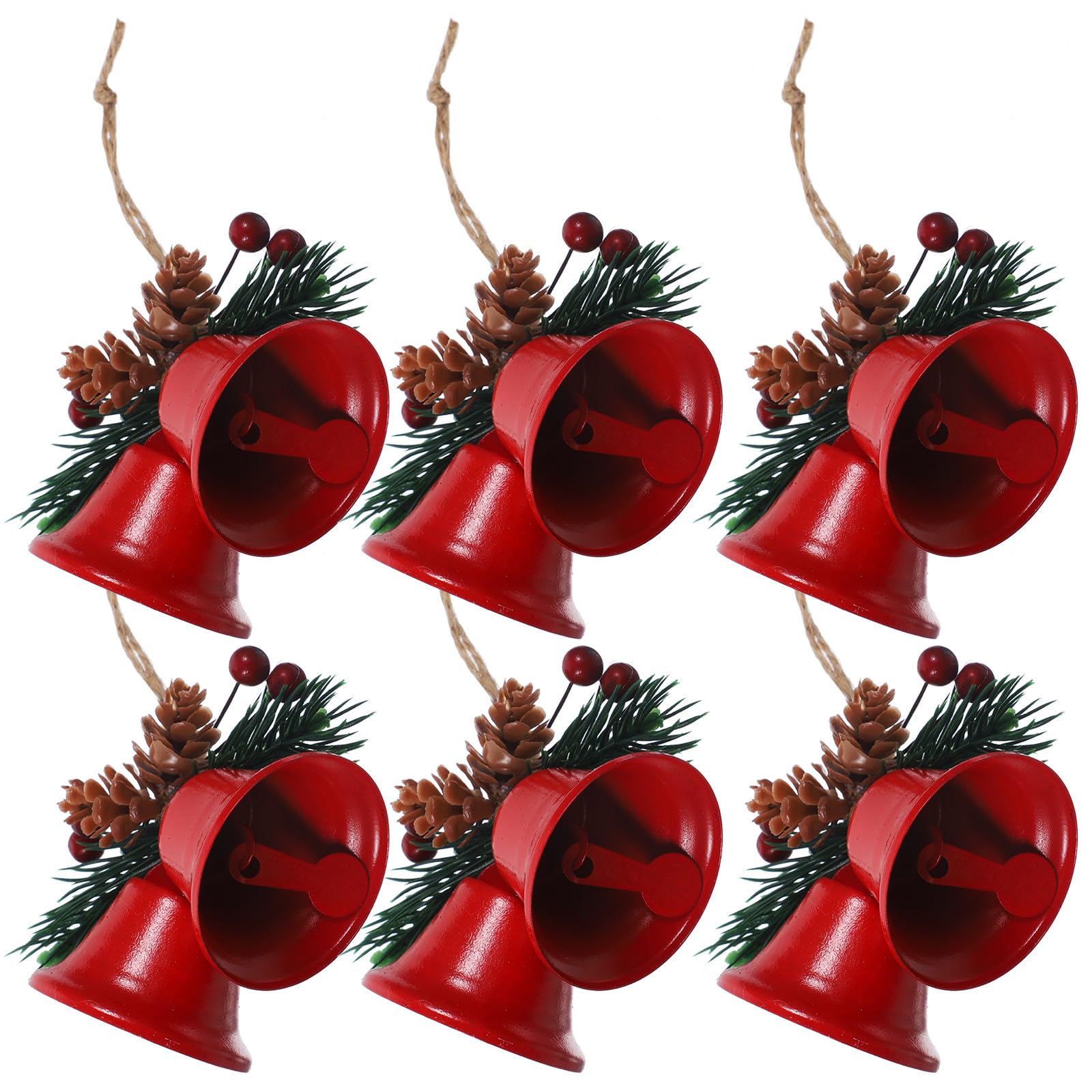 6 Pezzi Campanella in Ferro Rossa per Albero di Natale e Porta