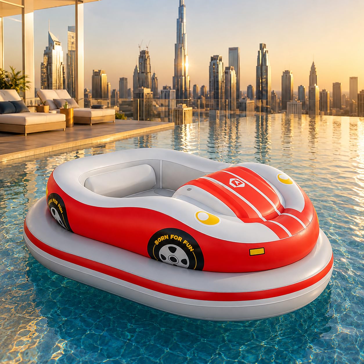 Sunseota Red Motorized Pool Float For Adults, Rechargeable Inflatable Electric Bumper Boat With 4-Way Joystick Control, 40–60 Min Runtime, Wide Stable Base, For Pool And Lake -1Battery