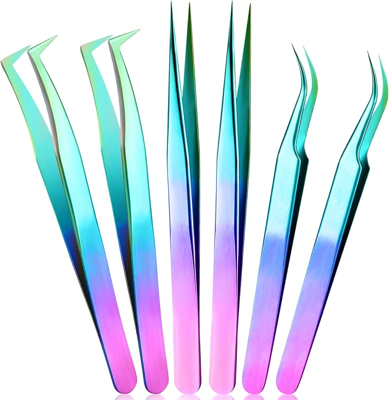 Mudder Conjunto de Pinças para Extensão de Cílios, Rainbow, Pacote com 6