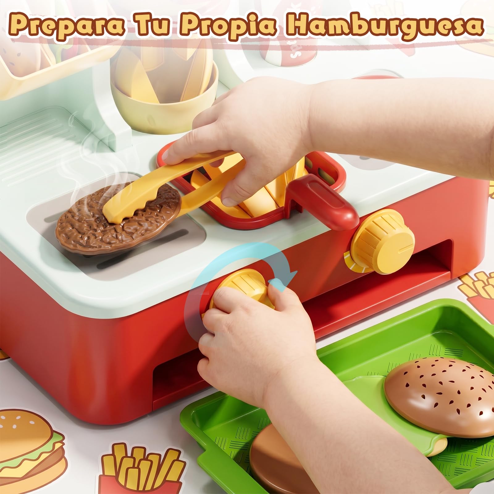 Lehoo Castle Juguete de Comida Hamburguesa, Cocinita Infantil para Cortar, Accesorios y Utensilios de Cocina Juguete, Cozinha Criança para Niñas 3-8 Años