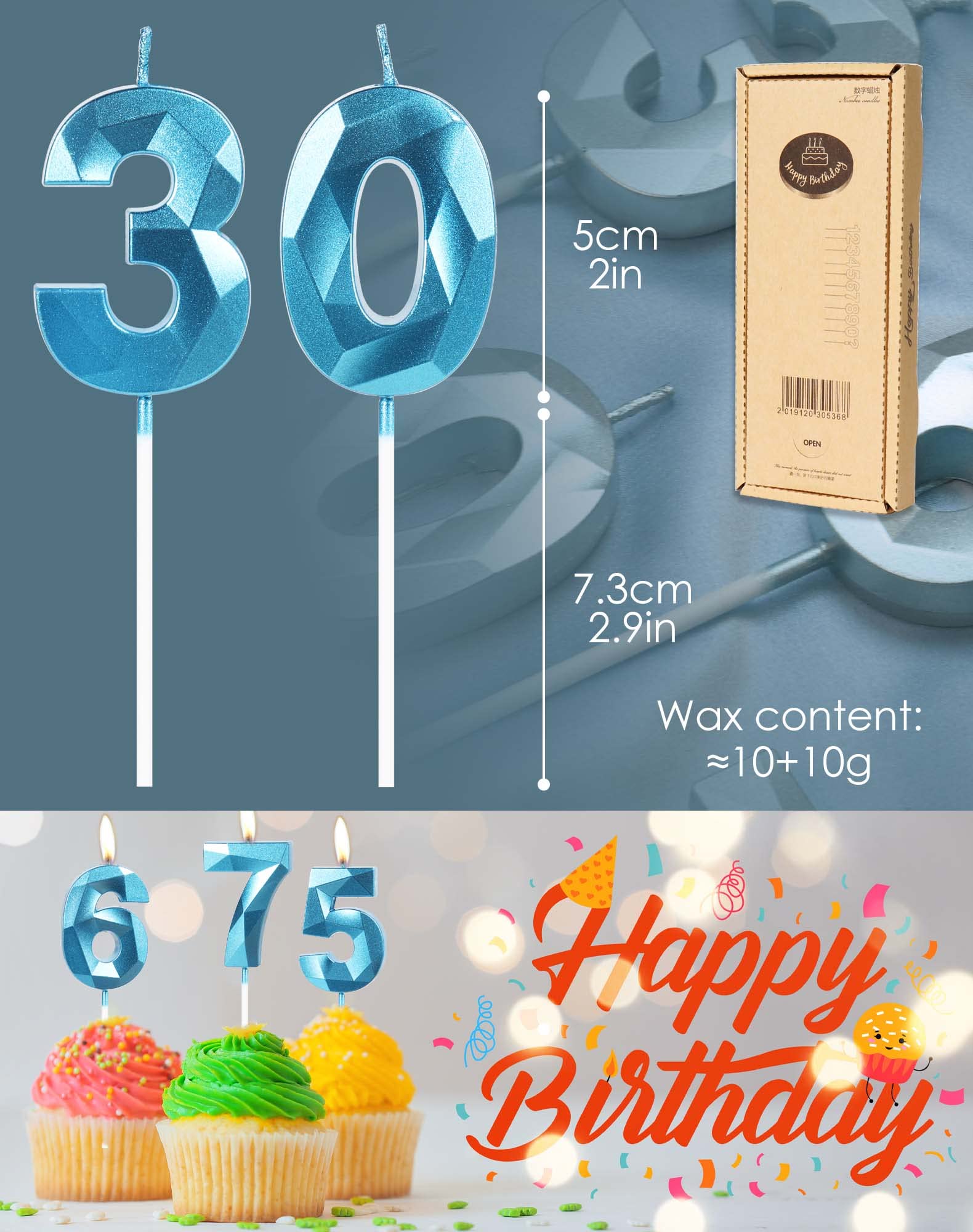 Bougie De Gâteau D'anniversaire En Forme De Chiffre 10 Bleu Foncé étincelant - Décoration De Gâteau D'anniversaire De Mariage Pour Fille Et Garçon