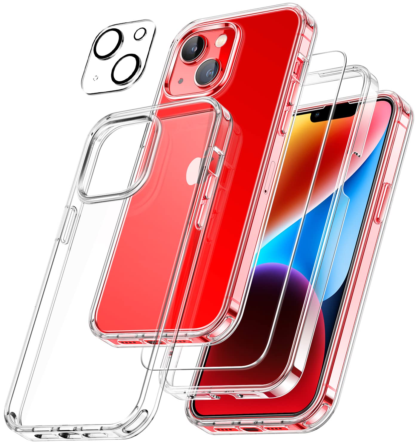 Photo 1 of 2pk- EUNSOUL [6 in 1 Clear Designed for iPhone 14 Plus Case, [360° Full Protection] with 2X Screen Protector + 2X Lens Protector, Front Hard PC & Soft TPU Back Bumper for iPhone 14 Plus 6.7" - Clear 6 in 1 iPhone 14 Plus Case