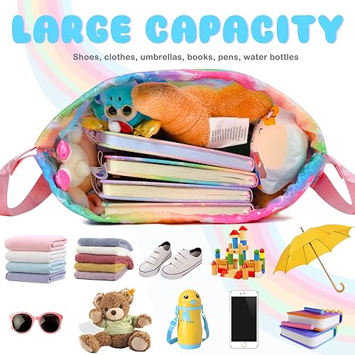 Miniatura 5 de Bolsa con cordón, mochila impermeable para gimnasio deportivo con bolsillo con cremallera para playa, natación, viajes, Arcoíris Unicornio, Cordón