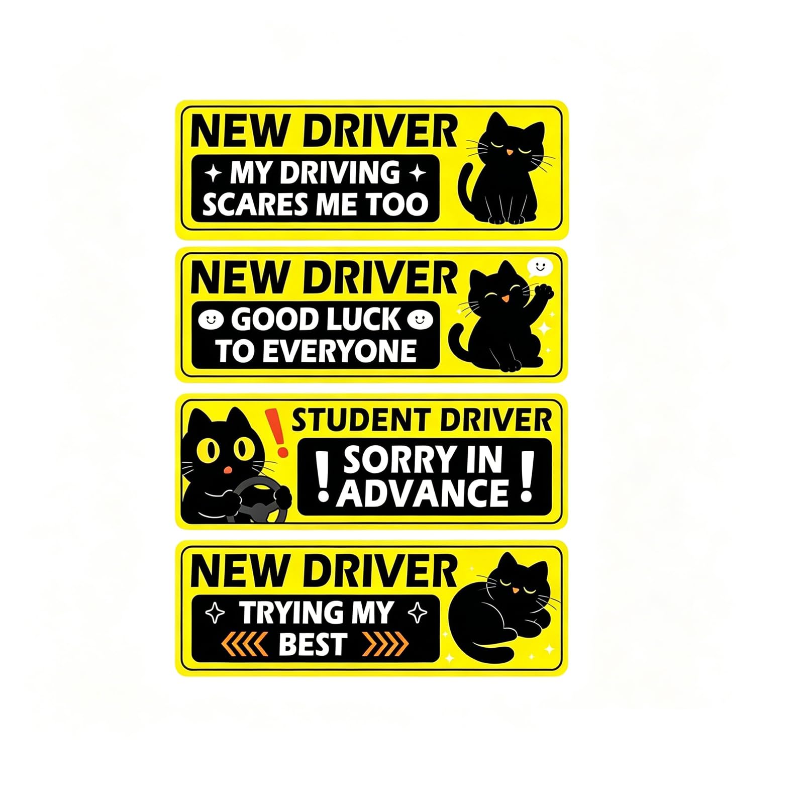 Beginner Driver Reflective Sign Cartoon Cats Design Sticker with Strong Magnet Attachment Easy Installation on Vehicle High Visibility Car Warning Decals