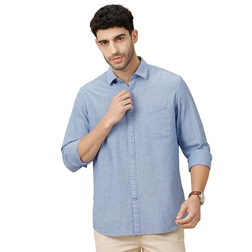 25 Old Money Outfits for Men: Timeless Style Guide Linen Blue Striped Shirt