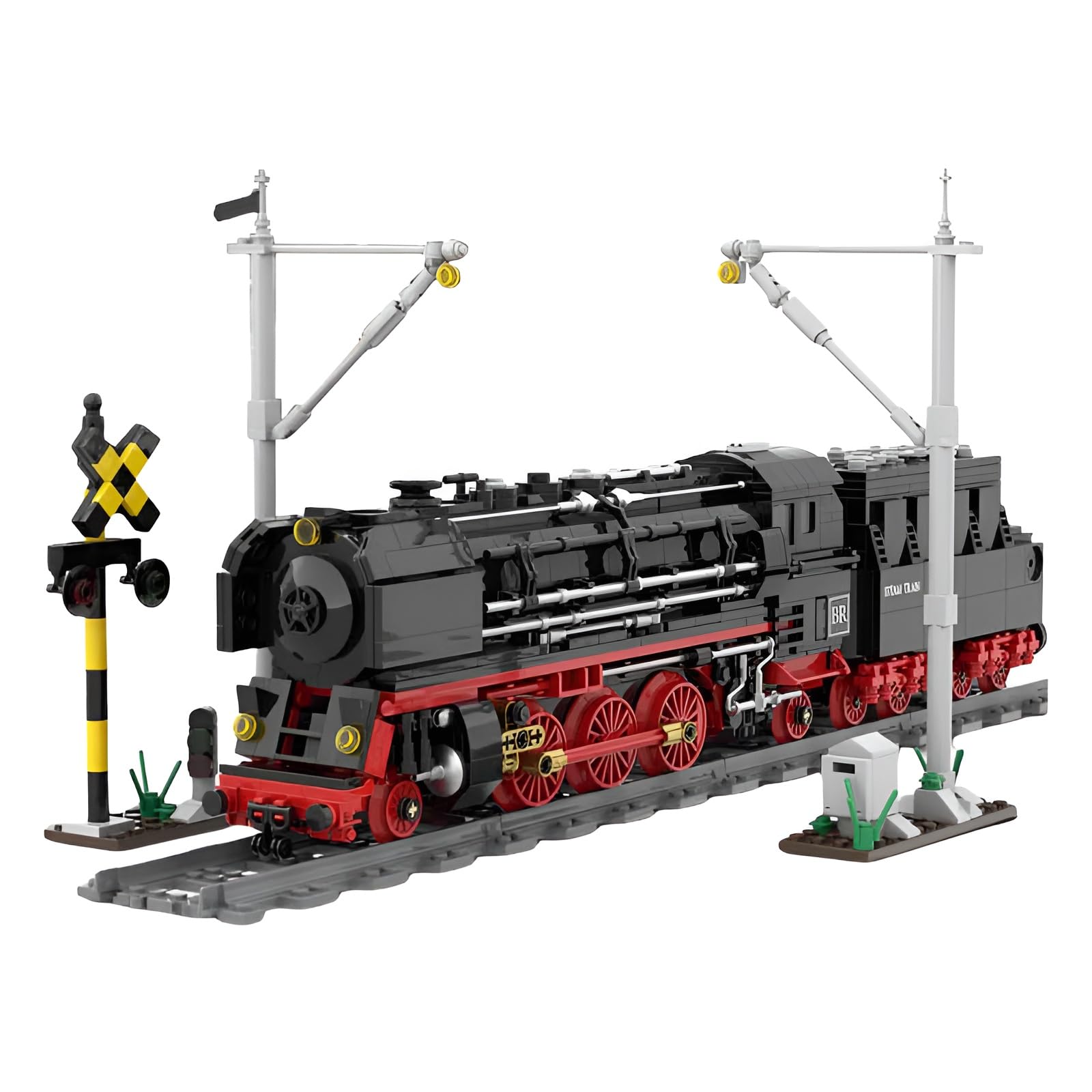 City Train Building Blocks Set, Retro BR01 Steam Locomotive Building Model Kit, Steam Cargo Train Building Bricks,City Freight Train Model with Track Set for Adults(1177 PCS)