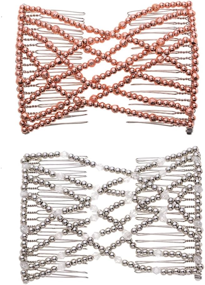 Ruihfas 2 Pcs Magic Beading Easy Stretching Hair Combs Double Clips Hair Styling Accessories for Women Girls Hair Beauty