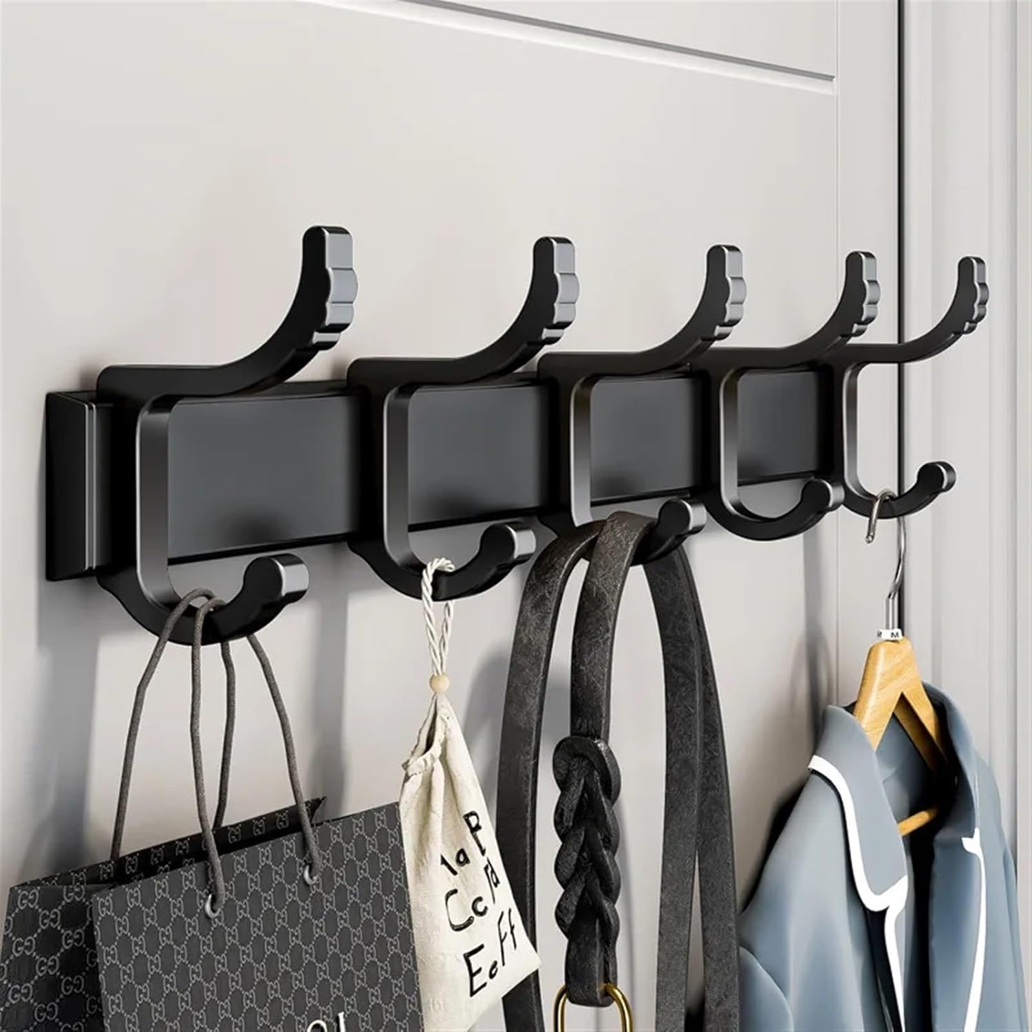 Heavy Duty Wall Mounted Coat Rack - Black 304 Stainless Steel Hooks for Coats Hats Towels Keys - Entryway & Bathroom nizer Coat Hook Rail