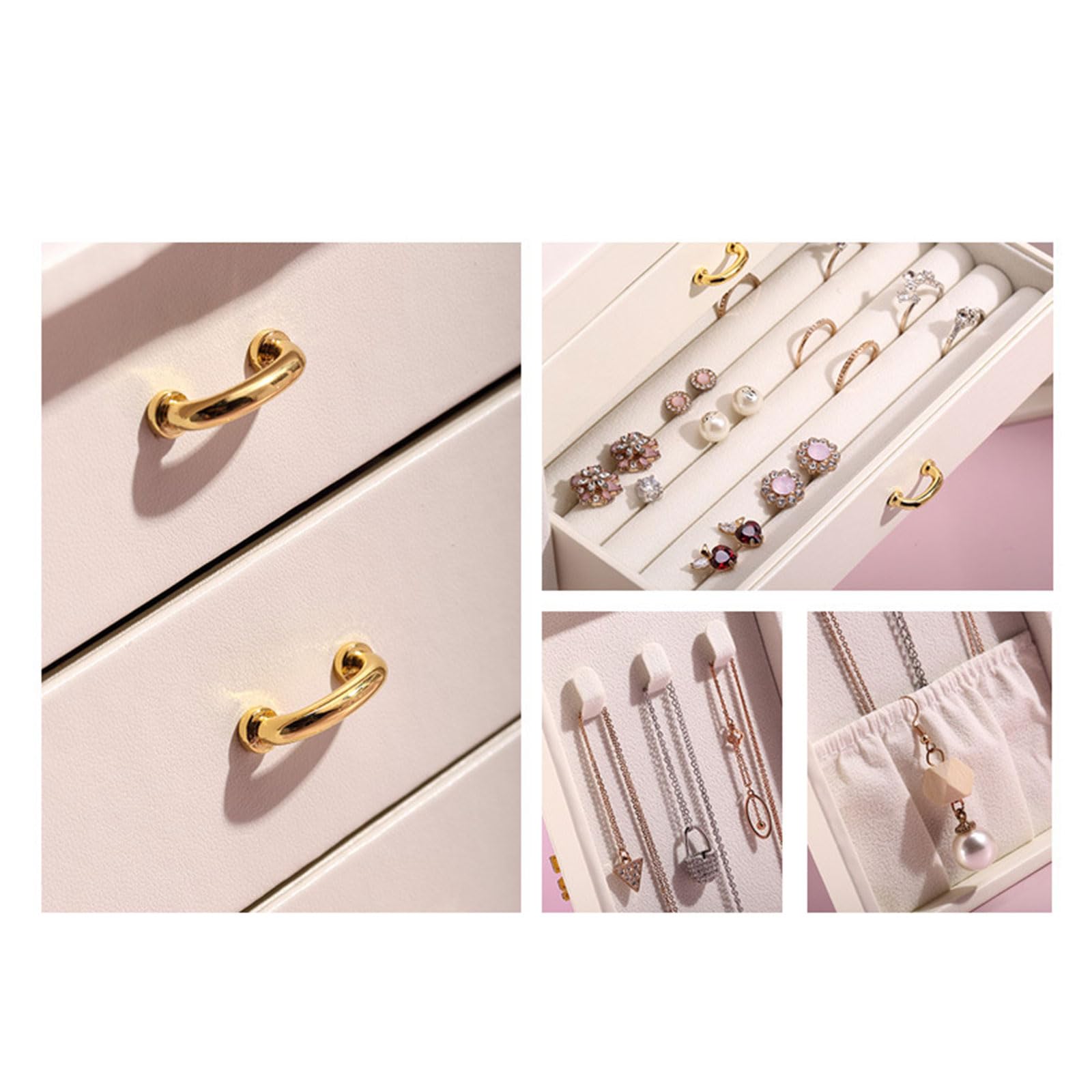 PANGBOER Joyero de piel sintética, elegante organizador de accesorios con múltiples compartimentos, terciopelo forrado, caja de almacenamiento de joyas, solución de organización de joyas