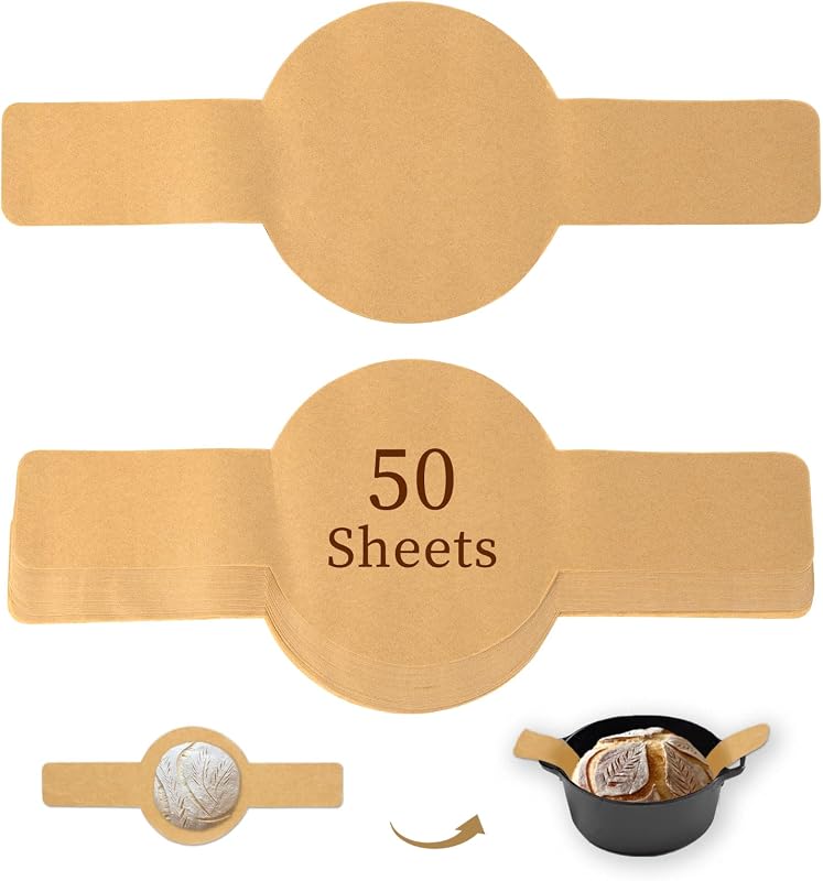 BlissBoard Disposable Parchment Bread Sling for Dutch Oven 50 Pcs | With Long Handles, Unbleached Paper For Air Fryer & Sourdough Transfer