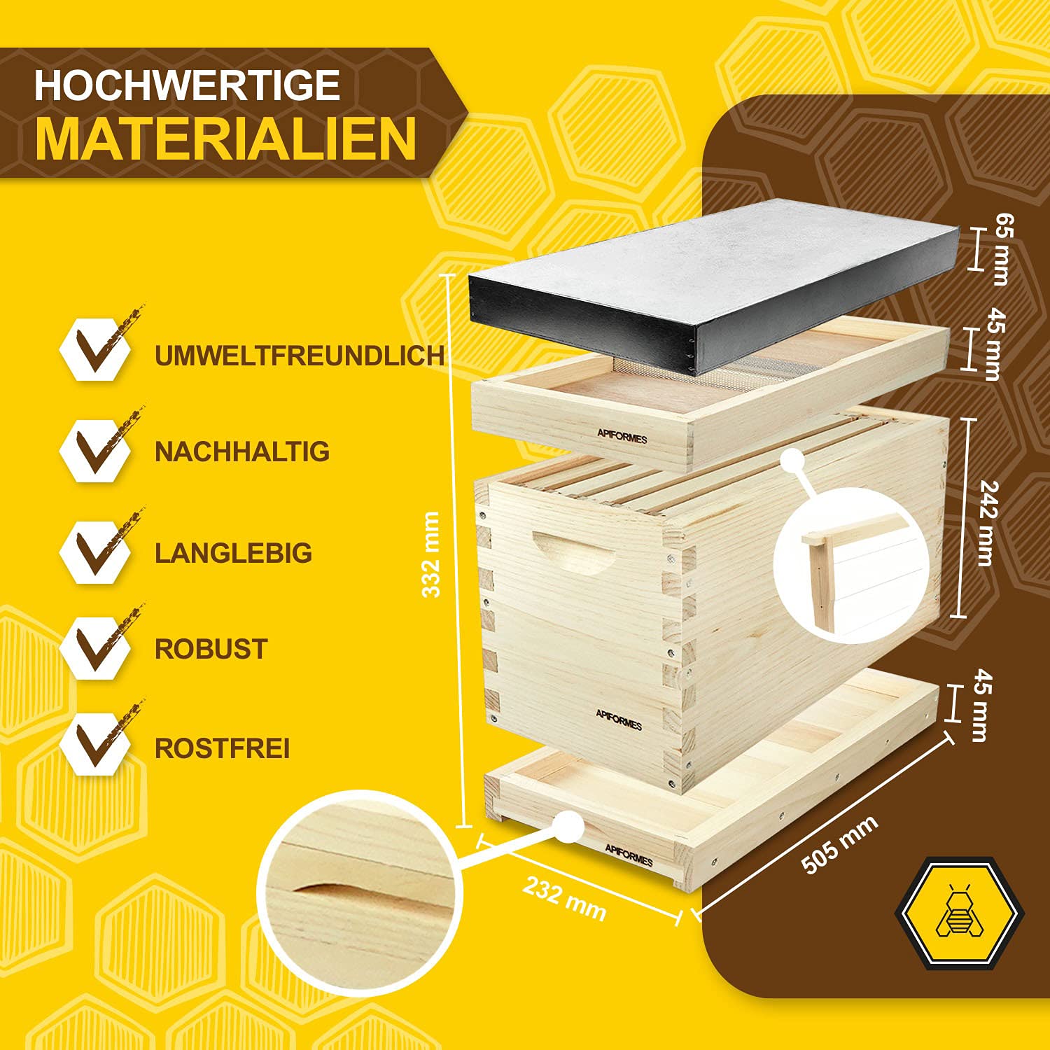 APIFORMES Langstroth Ablegerkasten – 5 Waben Massivholz Holzbeute Imkereibedarf