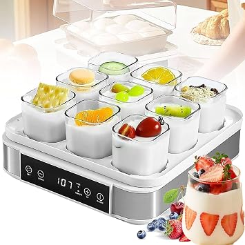 Probiotic Yogurt Machine Automatic Yogurt Maker with Adjustable Temperature and Time Control, Yogurt Maker Machine with 9 Glass Jars for Homemade Greek, Vegan or Flavored Yogurt