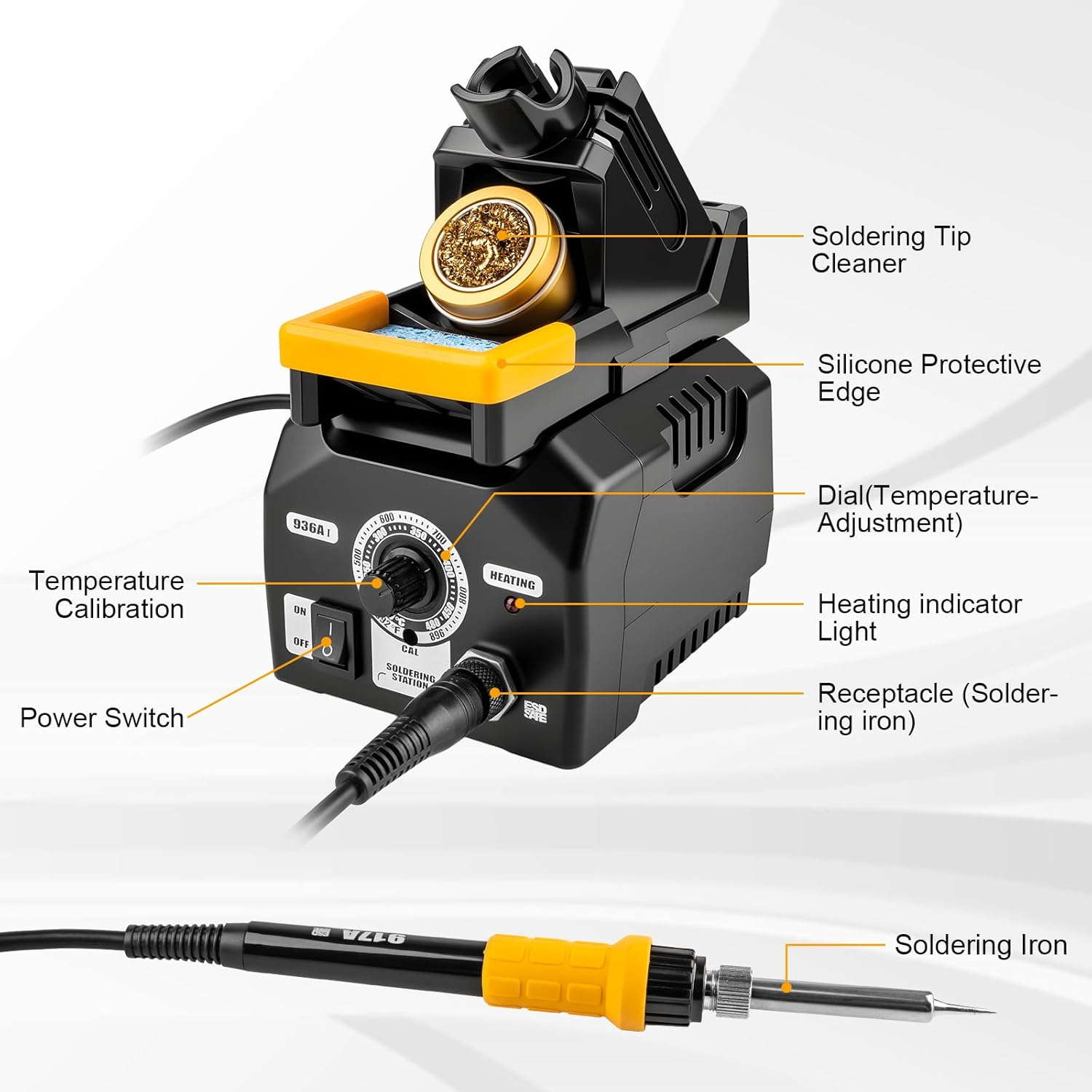 Siziviki Upgraded Soldering Station Kit - Fast Heating with ESD Safe Design, 5 Replaceable Soldering Iron Tips & 63.5oz Sturdy Construction - for Electronics Repair, DIY & Home Welding