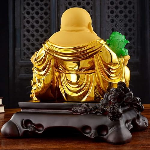 Miniatura 5 de LVTFCO Estatua china de Feng Shui de la suerte de Fengshui, Buda sonriente sentado con col y rana de dinero, proteger la casa, la paz, la riqueza,