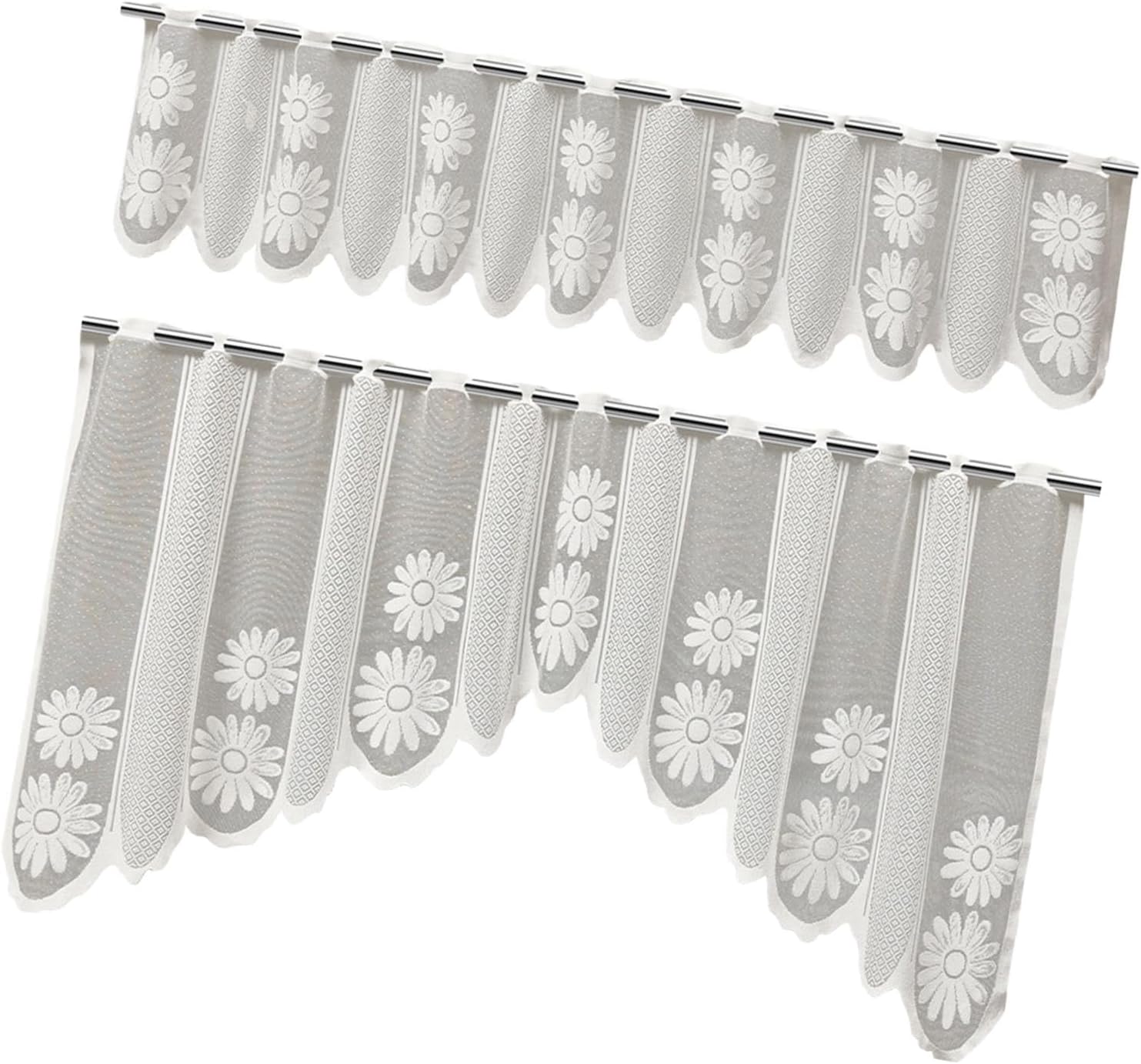Elegant Lace Window Panels 2 Pack Machine Washable Half Drape Flower Curtain Valance for Privacy and Home Styling Floral Lace Window Swag Valance