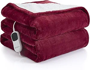 JKMAX Heated Electric Blanket King Size - 100"x90" Flannel Heating Blanket with 10 Heating Levels & 5 Time Settings Over-Heat Protection, Winter Warmer for Adults with ETL Certification(Red)