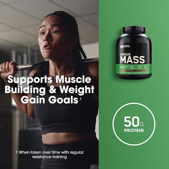 Optimum Nutrition Serious Mass Gainer Protein Powder, Vanilla, 12 Pound