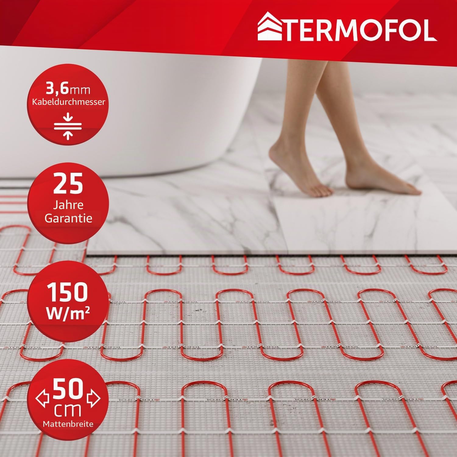 Termofol Set Heizmatte mit Thermostat WiFi - Elektrische Fußbodenheizung fur Badezimmer, Wohnzimmer und Küche - Heizfolie mit Heizkraft 150W/m2 - Oberfläche 0,5 m² - Mit digitalem Heizungsthermostat