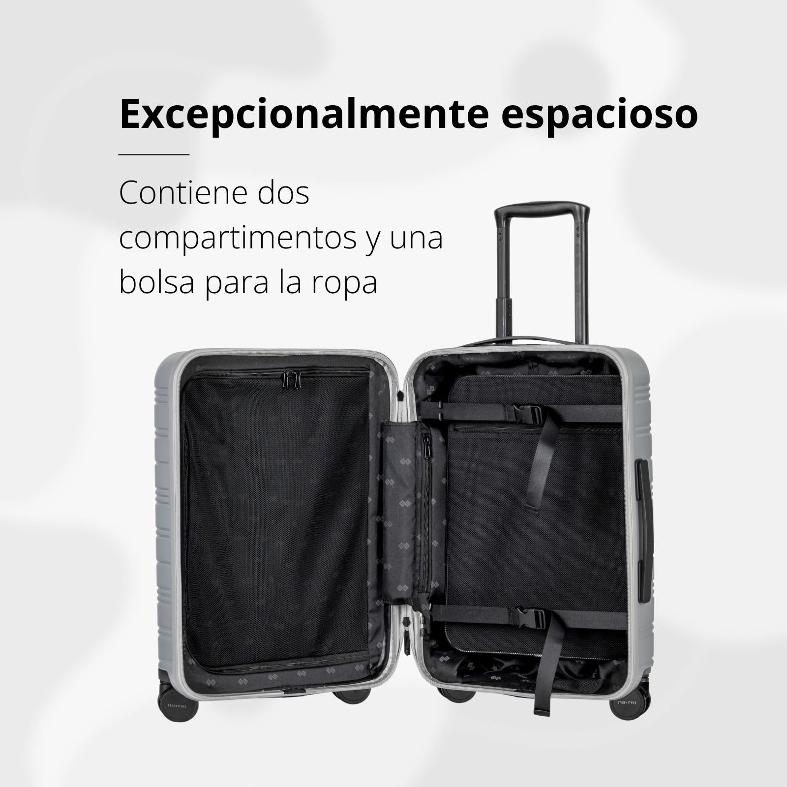 ETERNITIVE - E+ Maletas de Viaje Cabina I Maleta Viaje de Policarbonato I Tamaño: 54 x 37 x 25 cm I Maleta Rígida con Cerradura de Huella Digital I Maleta Viaje con Ruedas 360° y PowerBank I Gris