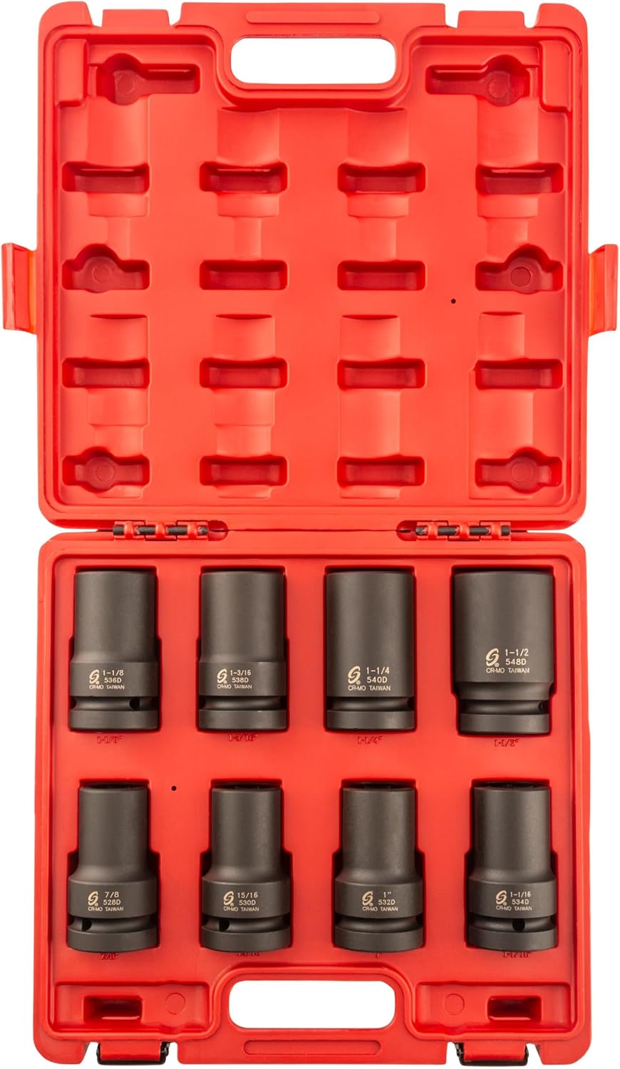 Sunex 5681 8 Piece 1" Drive Deep SAE Impact Socket Set