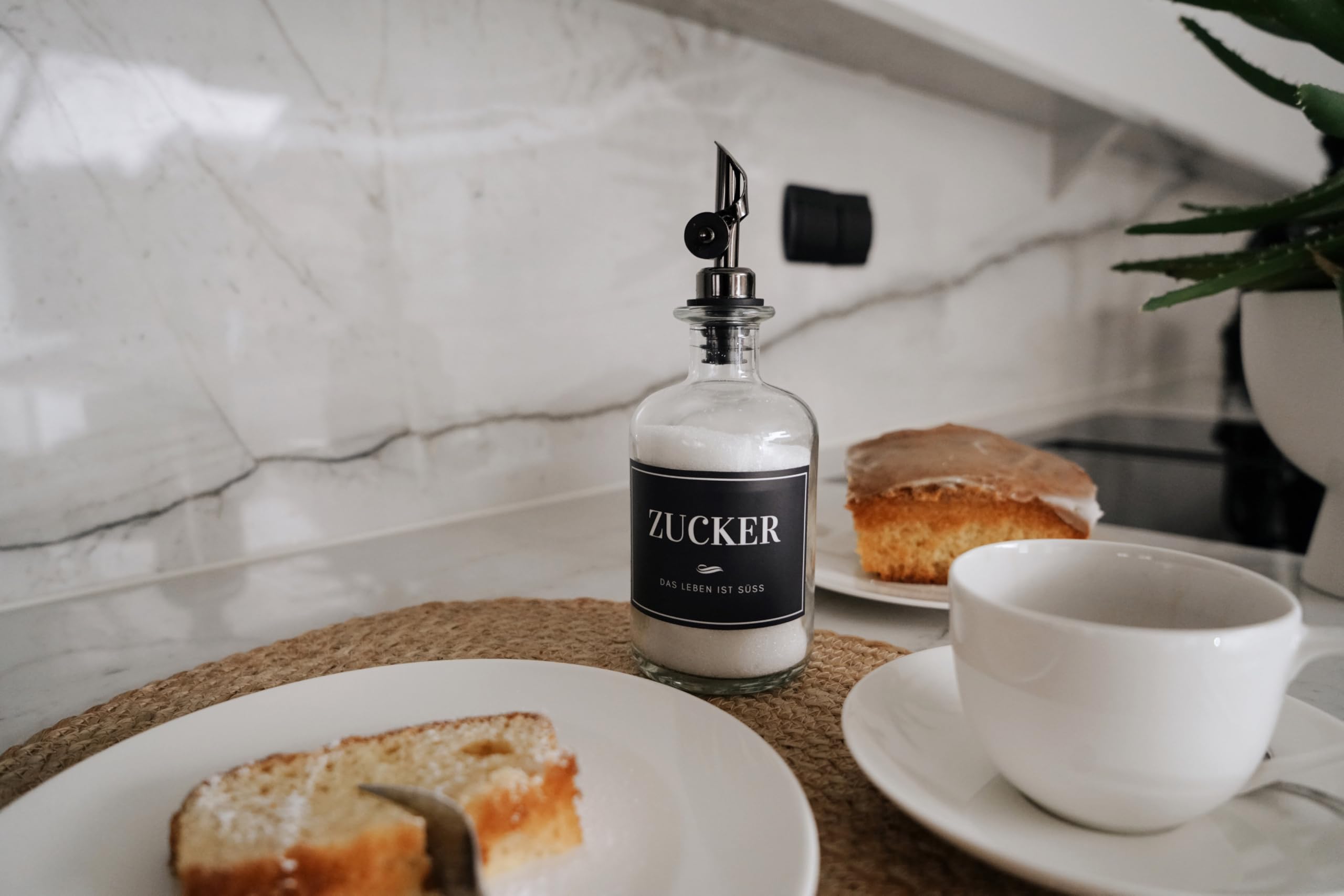 Lifestyle Lover Zuckerstreuer, Glas 350ml Flasche, Dosierer aus Edelstahl, ideal für weißer/brauner Zucker, Kakao (Zucker)