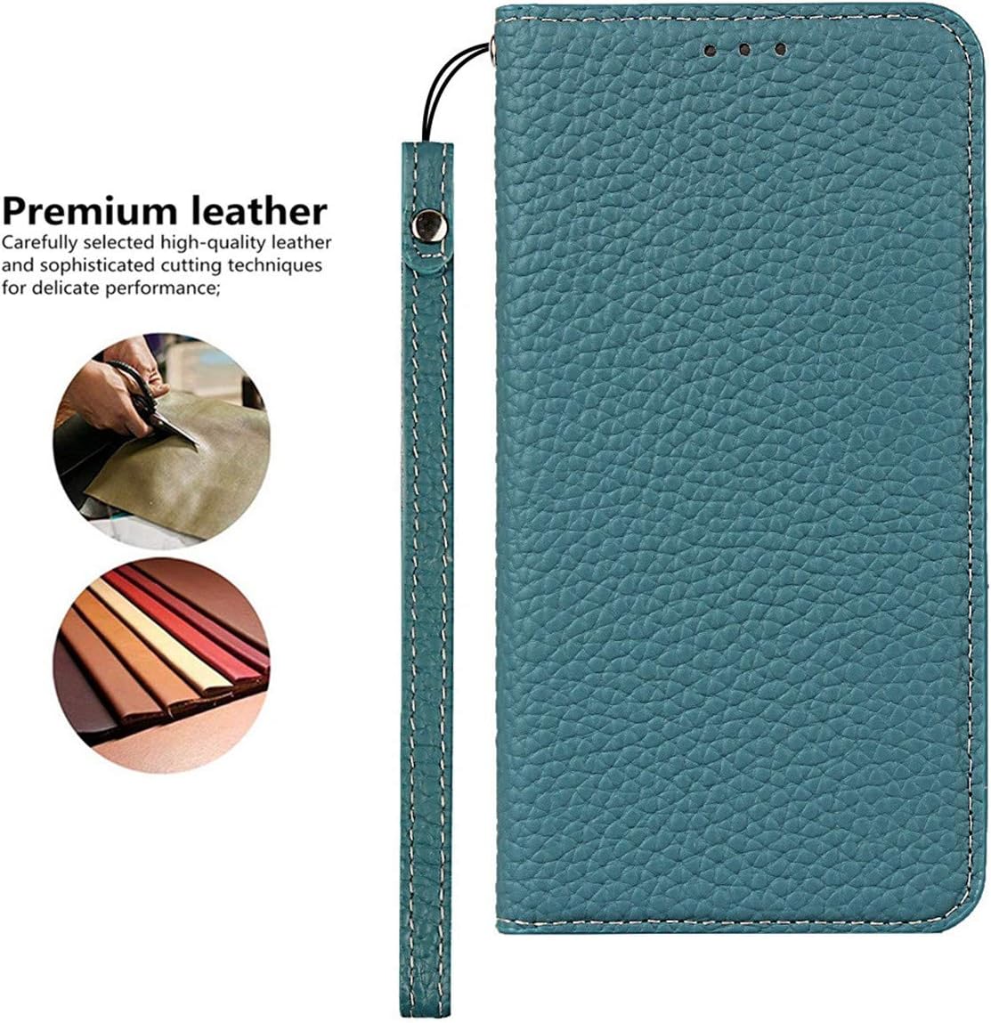 Amazing 🔥 iCoverCase Genuine Leather Case for iPhone 11, Wallet Case with Wrist Strap and Card Slots Magnetic Closure Kickstand Feature Flip Cover for iPhone 11 (Light Blue)