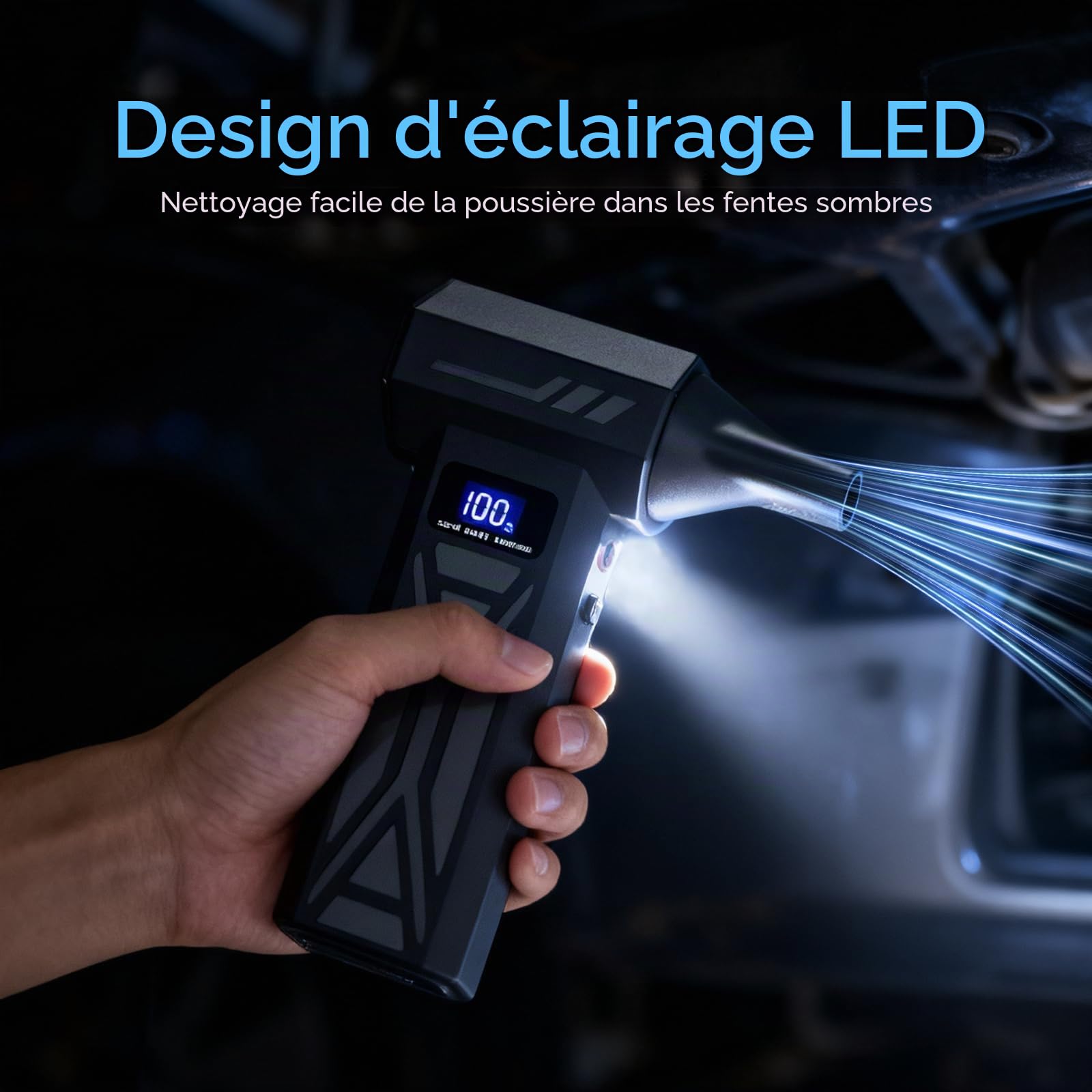 Souffleur Air Comprimé avec Lampe de Poche,150000 tr/min, Souffleur Électrique 4 -Vitesses avec Affichage avec Buses Multi-Usages pour Clavier, Extérieur,Car, Maison,Air Comprimé Nettoyage PC