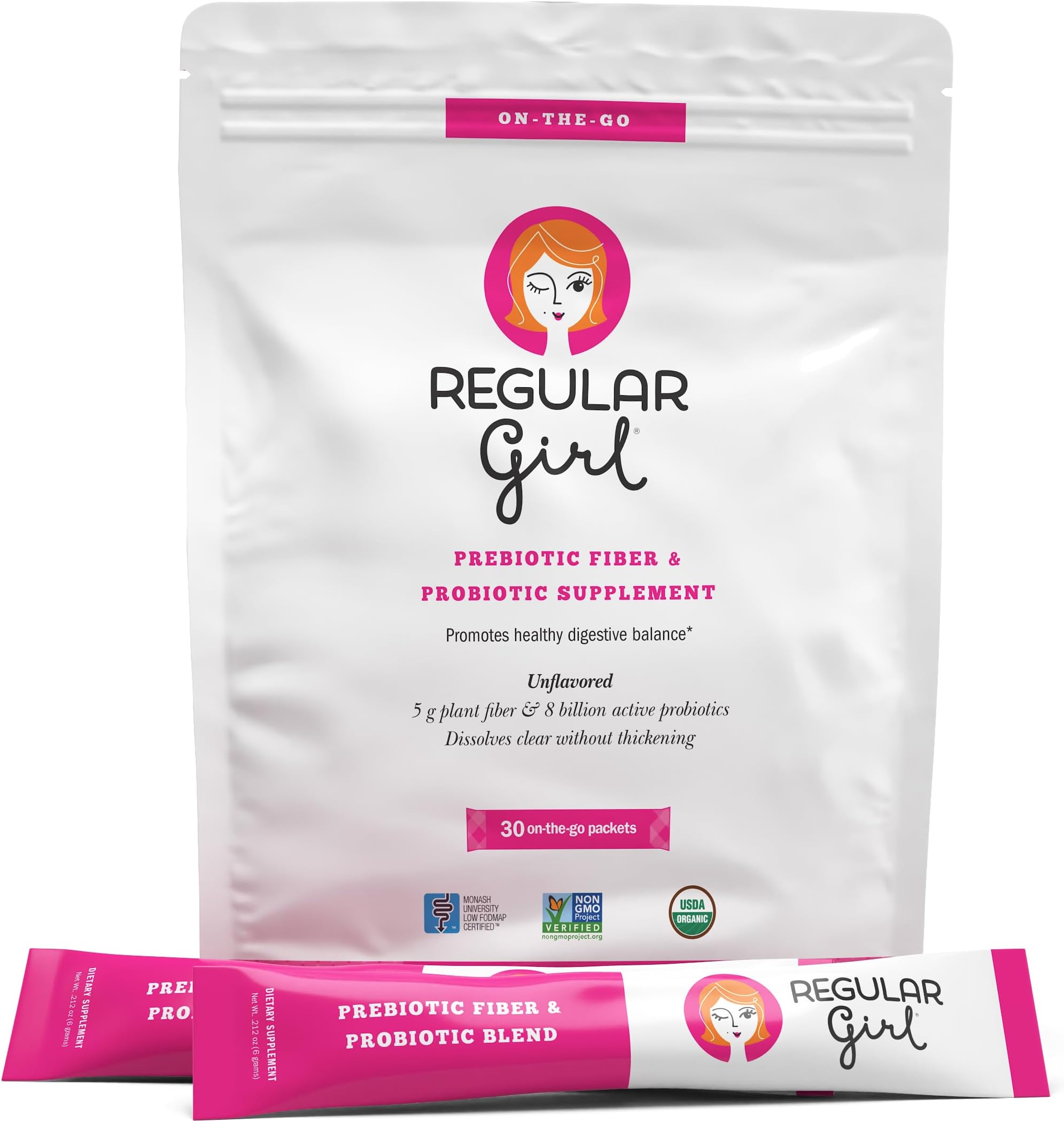 - Organic Powder, Prebiotic Fiber Supplement and Probiotics for Women, Low FODMAP, 30 On-The-Go Packets, Unflavored, 30 Serving Packets