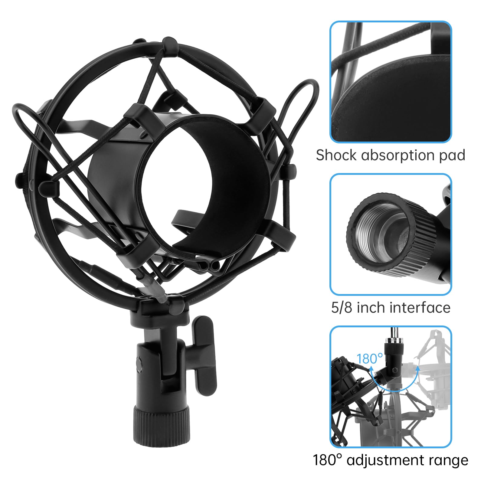 Soporte antivibración para micrófonos de condensador de 46 mm a 50 mm con filtro pop para grabación de música de estudio, pantalla Wind Pop flexible de 360 grados con cuello de cisne