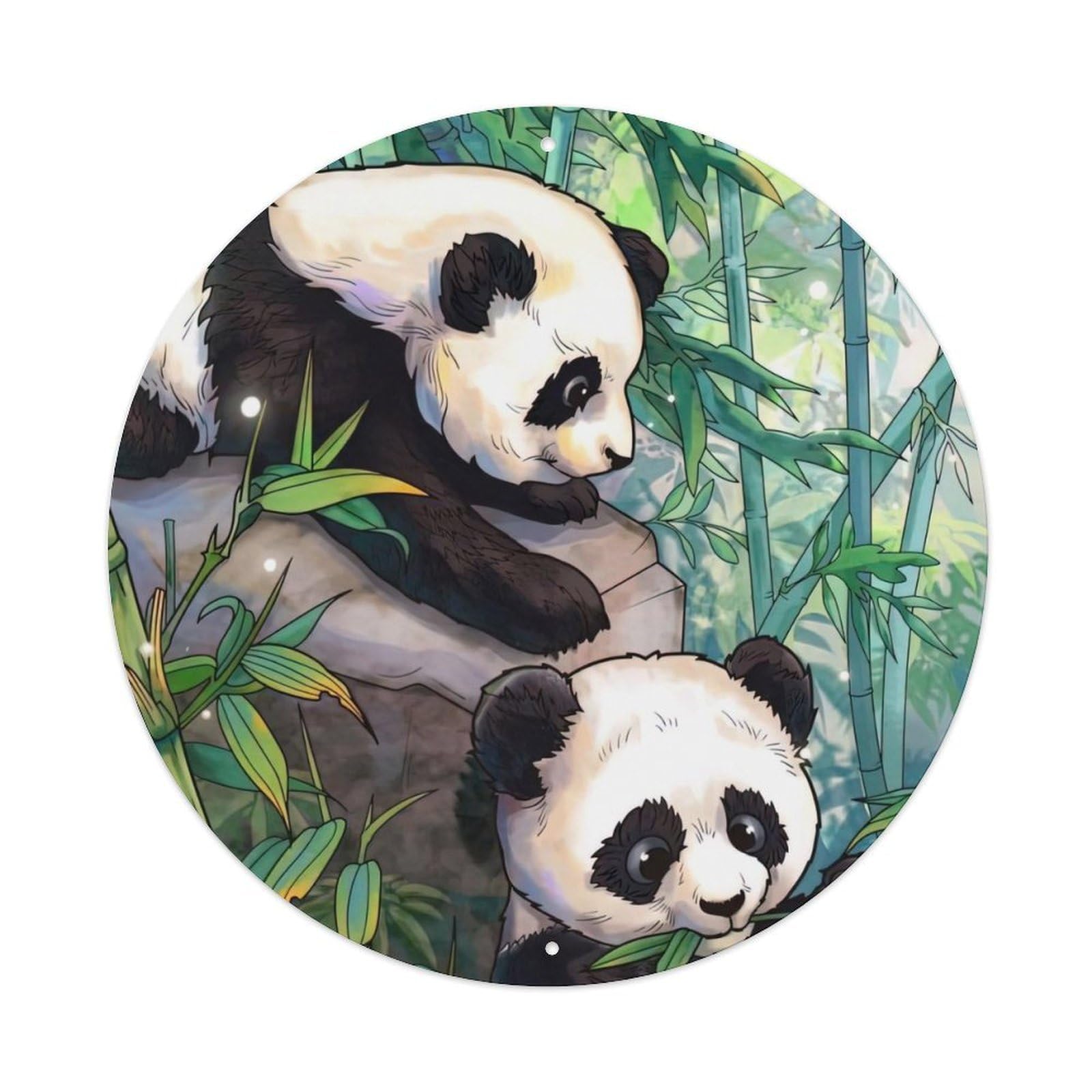 Animals Artwork Two Cute Pandas in A Bamboo Forest Vintage Metal Tin Sign Plaque Wall Decor for Cafe, Club Bar, Office, Garden Metal Poster 8x8Inch