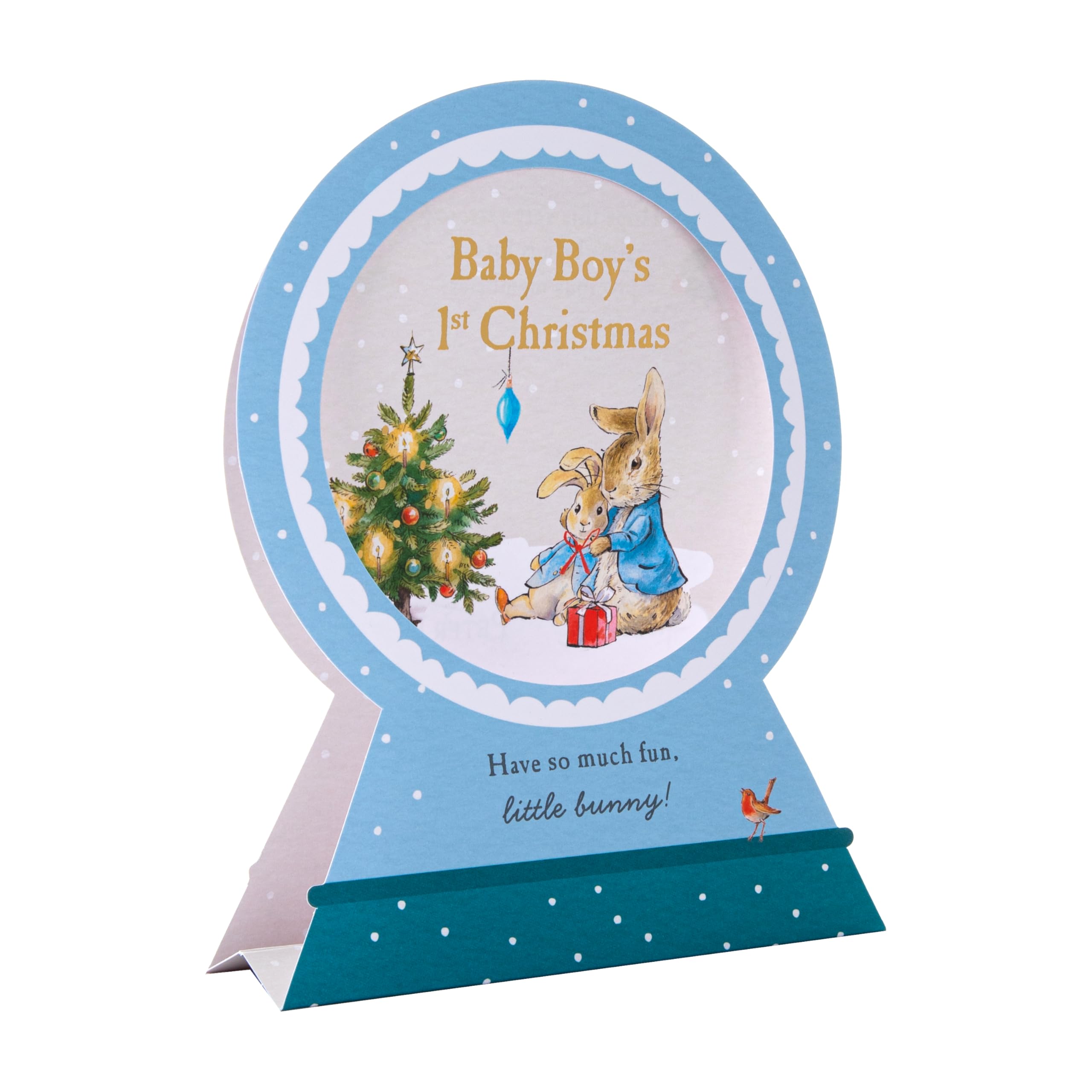 Hallmark Baby's First Christmas Card, Baby Boy, 3D & Pop-Up Peter Rabbit Christmas Card, Beatrix Potter, Snow Globe Design