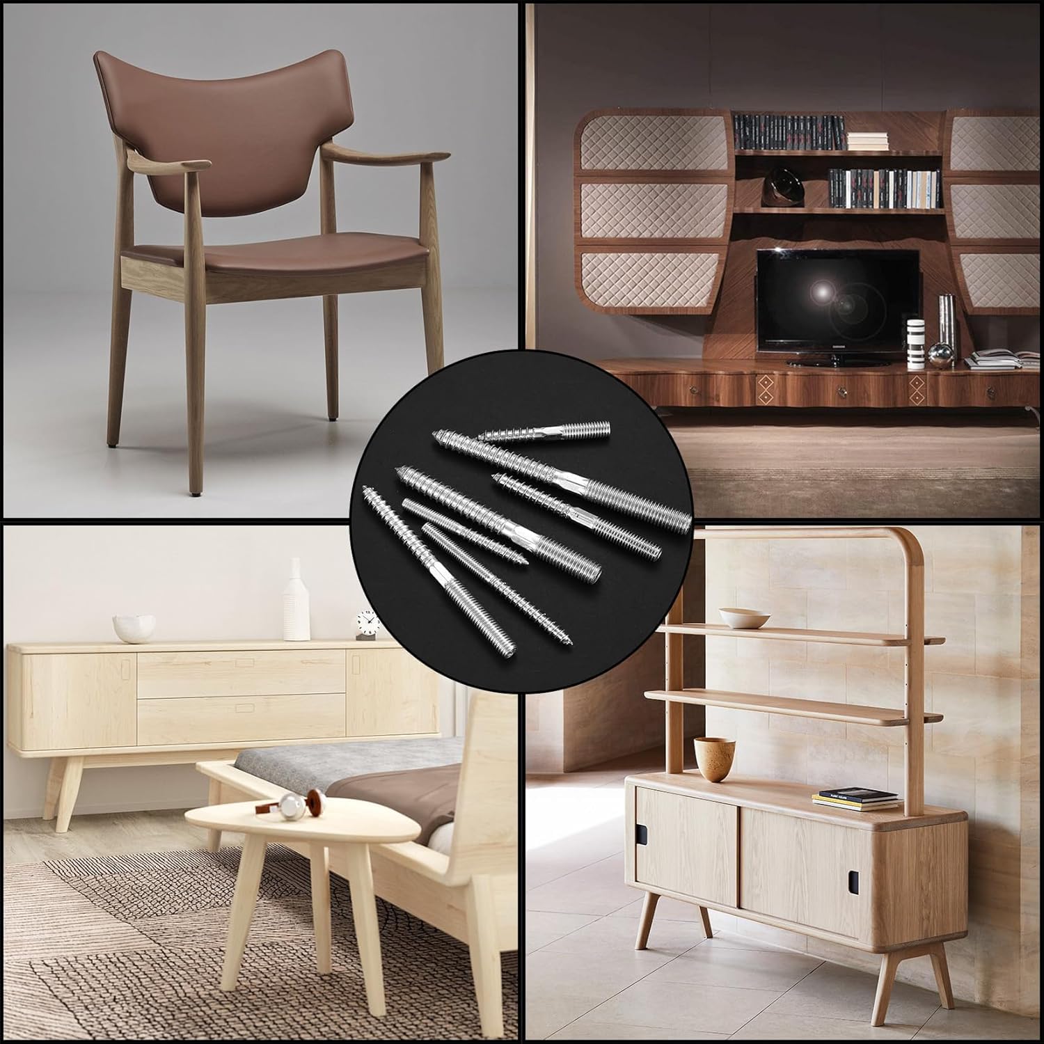 8Pcs Double Headed Bolts Dowels, M10*120mm Double Ended Screws, Metal Screw Dowels Hanger Bolts for Woodworking Connector Joining Furniture Legs Professional Carpenters DIY