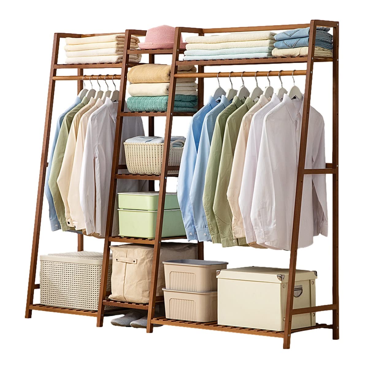 Portant à vêtements en bambou pour optimiser l'espace et remplacer un placard encombrant