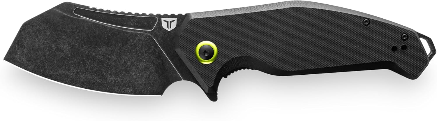 TRUE MAAR Cleaver Pocketknife | 3.5″ Blade Size, D2 Metal, Black Oxide & Stonewash End, G10 Deal with, EDC, Additional-Massive Measurement, Deep Carry Clip – Black