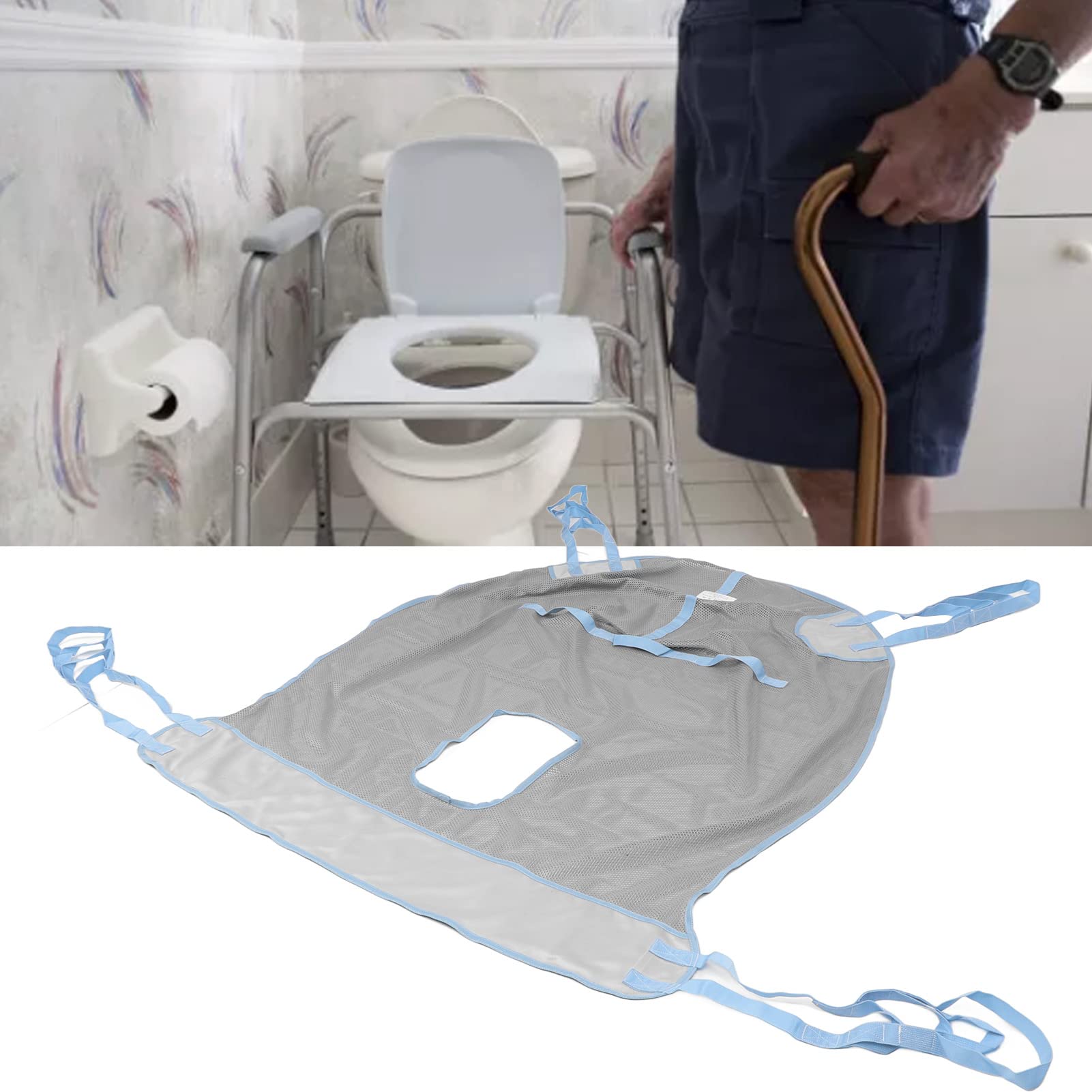 Patient Aid Full Body Mesh Commode Patient Lifts Slinger, Mesh Breathable Patient Lifts Slinger, Patient Lifts Slinger 4 Positions, 230KG Capacity, Directional Grip Ideal for Patient Transfer (L)