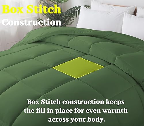 Miniatura 3 de BedTreat Edredón alternativo de plumón con pestañas en las esquinas, acolchado para todas las estaciones, tamaño King de 240 GSM, edredón verde,