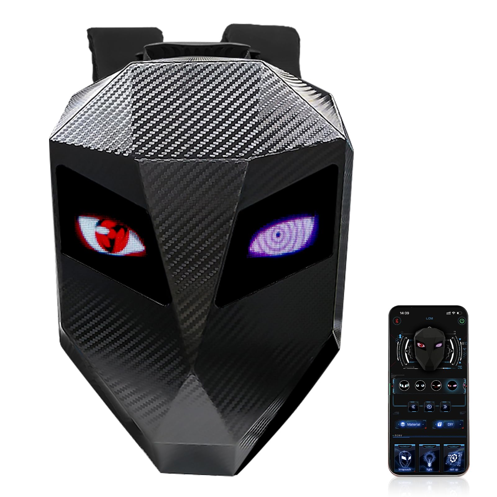 TEMSONECarbon Fiber Motorcycle LED Knight Backpack with Full-color screen, Laptop Backpack, DIY programming Backpack, Riding Backpack for Store Helmet, Waterproof Luggage Bag for Travelling Camping