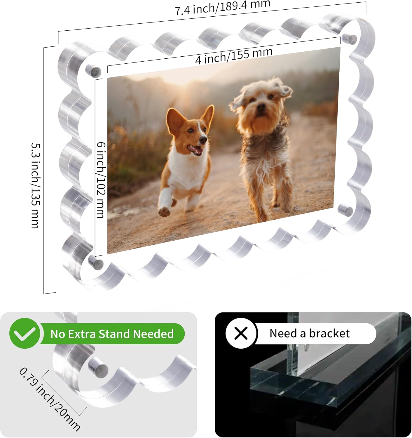 3Pack 4x6 Inch Scalloped Acrylic Picture Magnetic Frames image 4