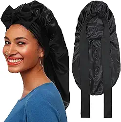 Touca longa de cetim para dormir - Touca de cabelo com faixa elástica para cabelos cacheados