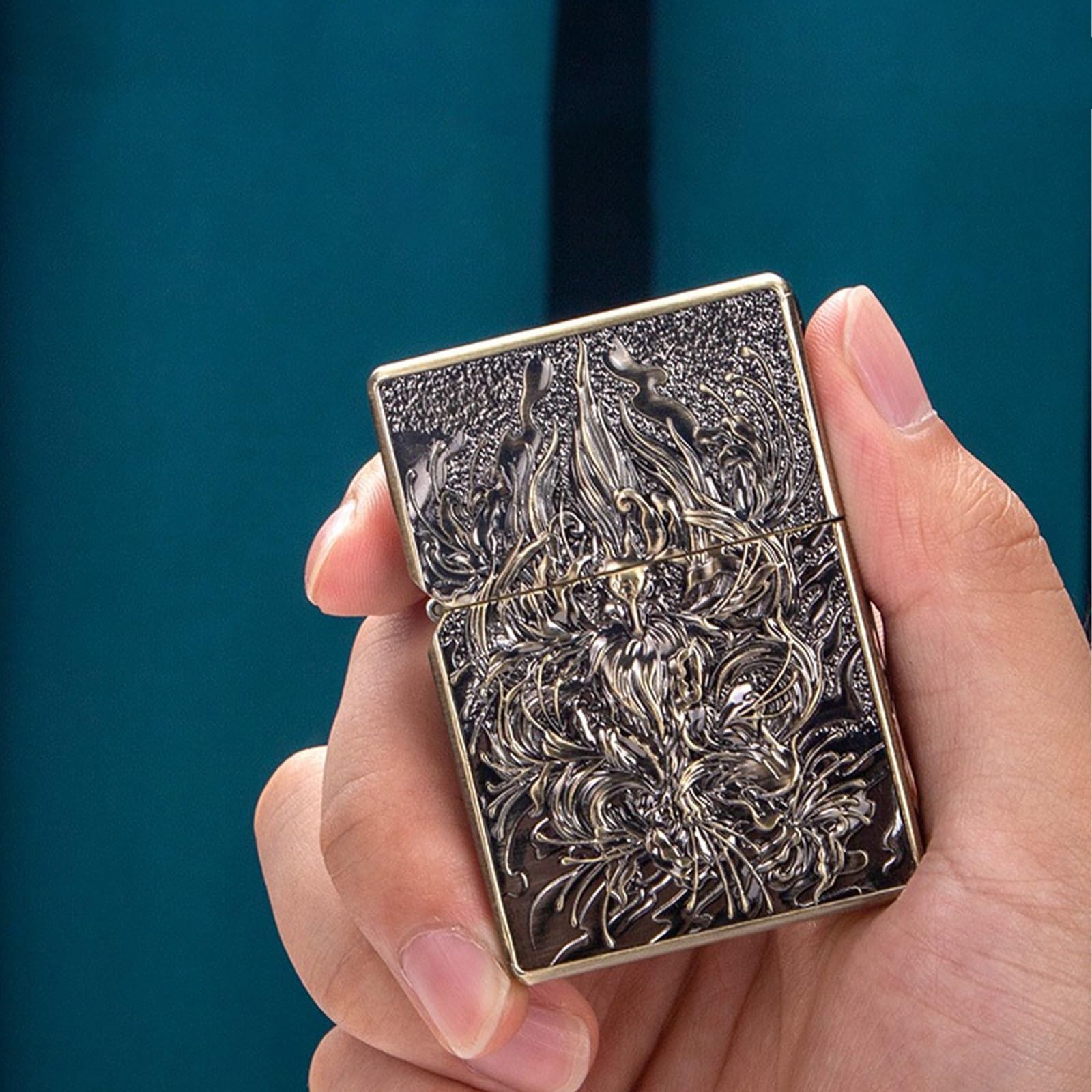 Encendedor portátil de queroseno abatible, grabado de doble cara, llama suave, resistente al viento y reutilizable, para hombres (queroseno no incluido)