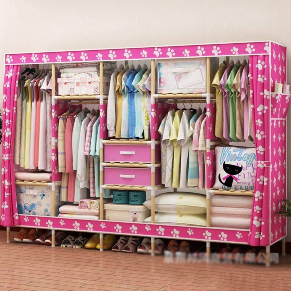 Garde-robe Portable de 33 Pouces de Large avec 1 Tringle et 6 Étagères, Porte-Vêtements avec Couvercle pour Chambre, Gris Garde-robe Portable de 33 Pouces de Large avec 1 Tringle et 6 Étagères, Porte-Vêtements avec Couvercle pour Chambre, Gris