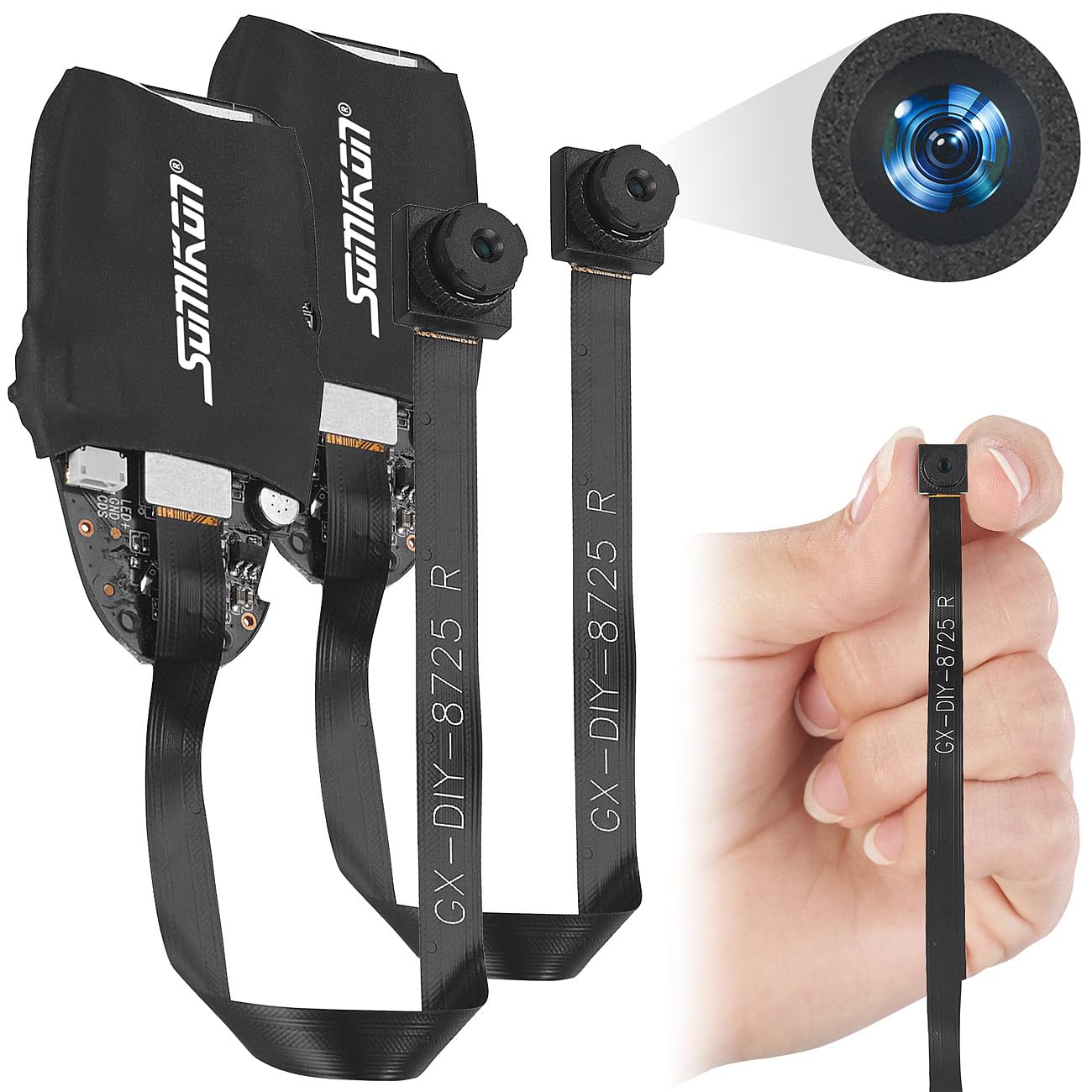 Somikon Versteckte Kamera 2er-Set Full-HD-Micro-Einbau-Kameras mit Akku 65°-Bildwinkel