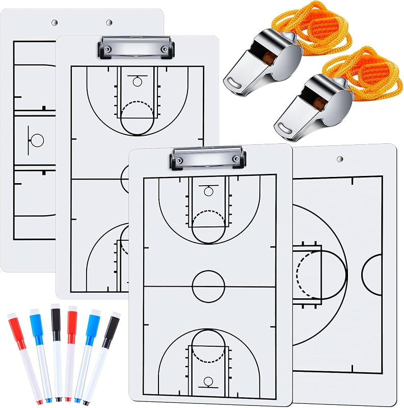 Juego de 10 portapapeles de baloncesto para entrenadores, incluye 2 pizarras blancas de baloncesto de doble cara de borrado en seco de 14 x 9 pulgadas, 6 rotuladores de borrado en seco y 2 silbidos, regalo temático para fiestas zapatillas