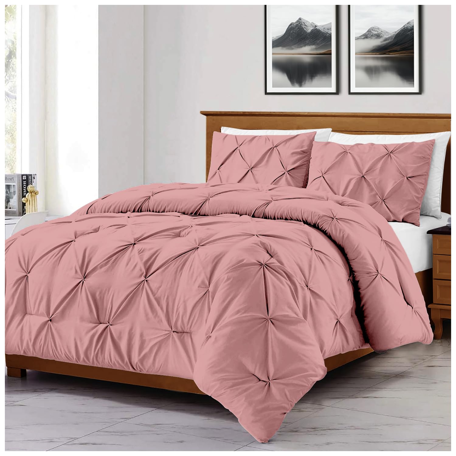 Gc Gaveno Cavailia Soft Pink Diamond Superking Size Duvet Cover Sets | Pleated Quilt Covers Bedset With Matching Pillowcases | Polycotton Pintuck Bed Linen Set |