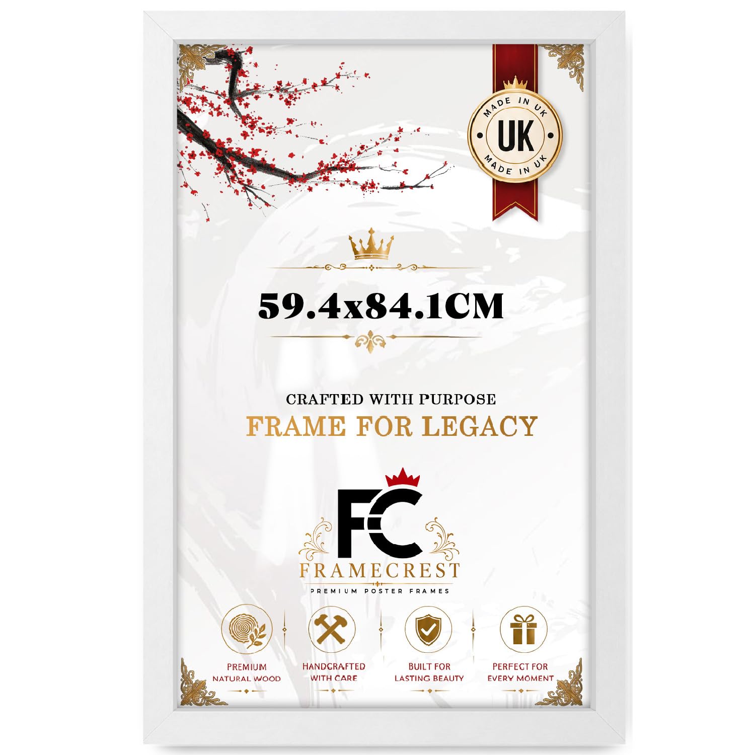 FRAMECREST 59.4x84.1cm MDF Poster Frame White | Engineered Wood with Crystal Clear Perspex | Landscape & Portrait Wall Mount Photo Frame for Home Office Gallery Décor - [White] — image 1