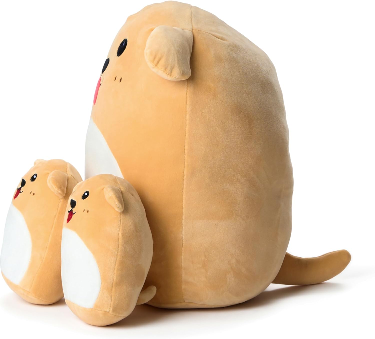 Dog Plush Pillows Set of 3 - 16"& 7'' Squishy Stuffed Animals Toddlers Kids Hugging Toys Easter Basket Stuffers Family Toy Kids Plus Pillows for Sleeping Dog Parent with 2 Babies for Boys & Girls