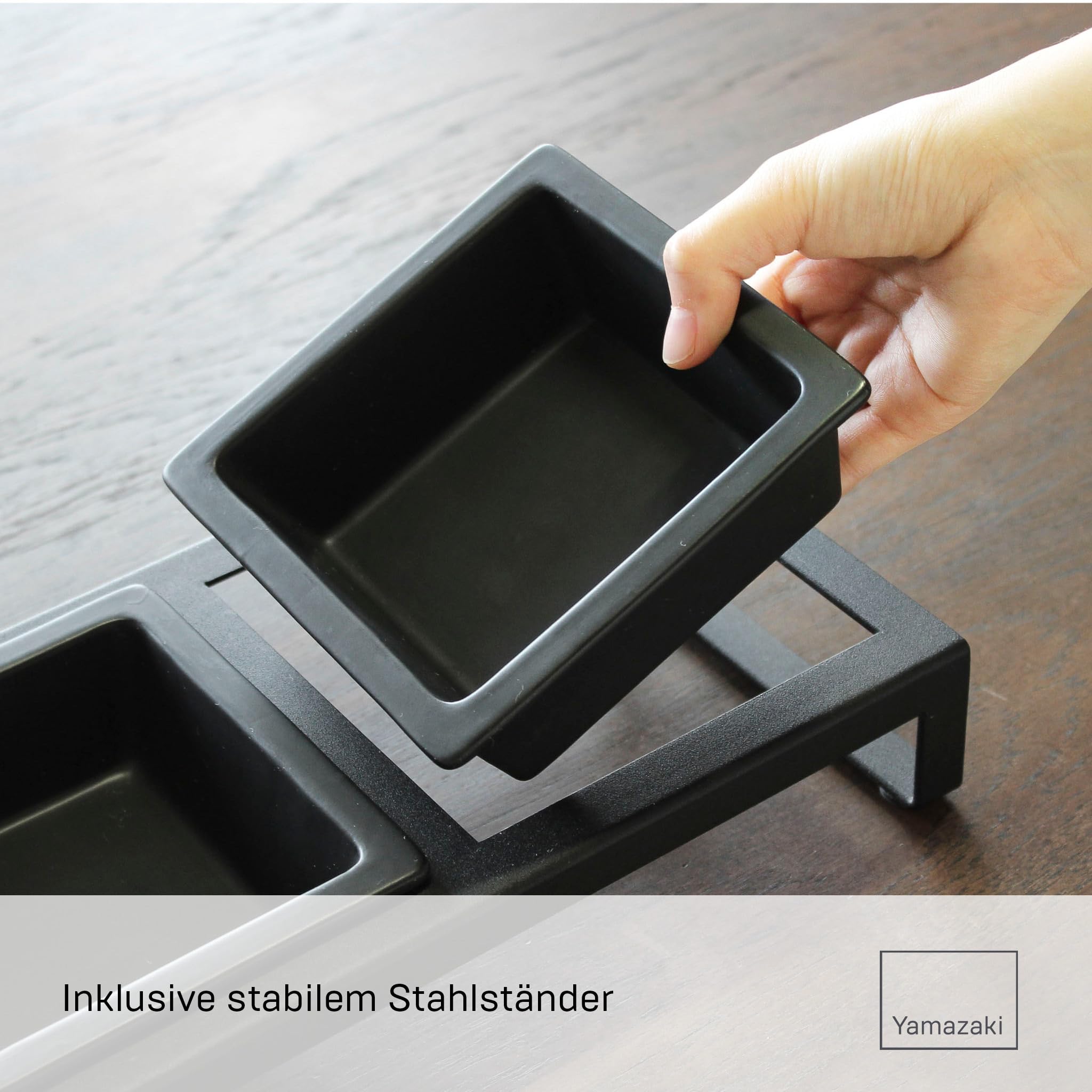 Yamazaki 4745 Tower Pet Food Bowl Stand Set, Black, Steel/Ceramic, 29 x 15.5 x 10 cm