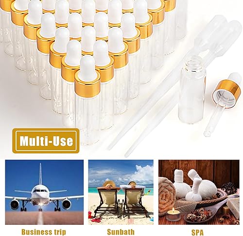 Miniatura 4 de Botellitas cuentagotas de muestra, minibotellas cuentagotas con 2 cuentagotas de plástico para aceites esenciales de viaje, cosméticos DIY, muestras
